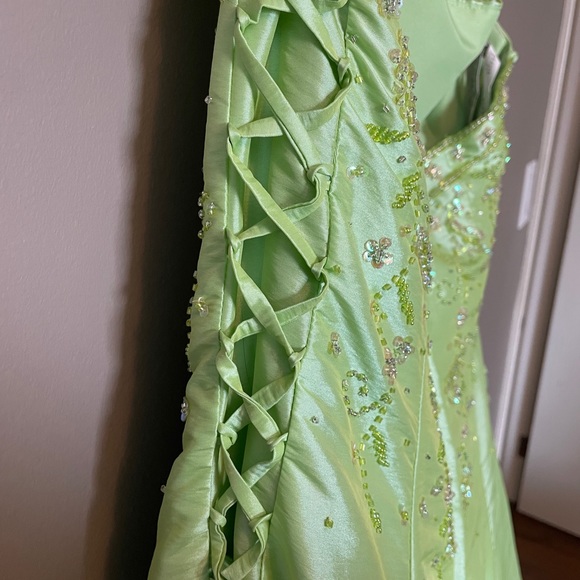 Lime Green Princess Beaded Taffeta Prom Dress - Picture 8 of 10